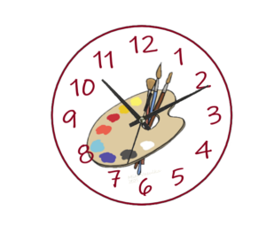 Painter's Palette Vibrant Painter’s Palette Clock featuring bold splashes of color and an artistic design, perfect for adding a creative touch to any room