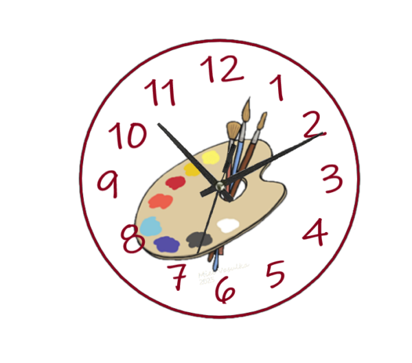 Vibrant Painter’s Palette Clock featuring bold splashes of color and an artistic design, perfect for adding a creative touch to any room