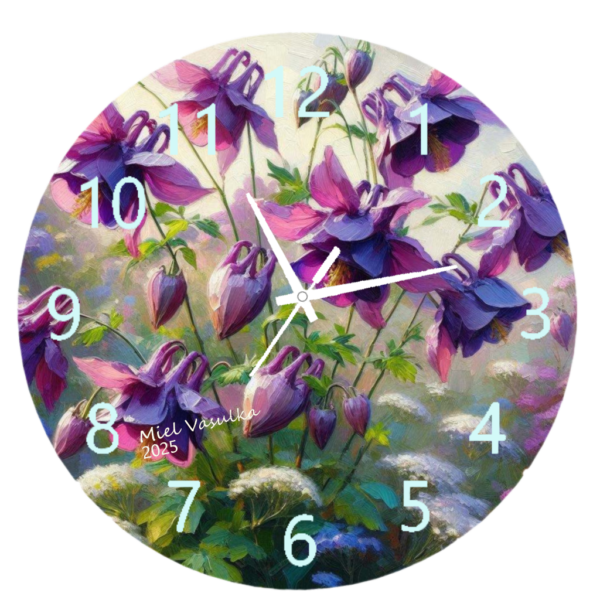 Purple Orchids Clock featuring delicate orchid blooms in soft purple hues, symbolizing elegance, tranquility, and beauty, with a clear and functional clock face.