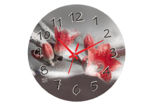 Red Flowers Clock featuring a bold design of red flowers, weather-resistant material, and easy-to-read numbers, perfect for both indoor and outdoor spaces.