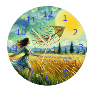 "Minimalist clock with the phrase 'Reinvent Yourself' displayed prominently, serving as a motivational home décor piece for inspiration and self-growth."