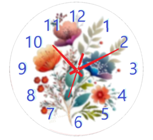 Scandi Flowers Clock with minimalist floral design featuring soft pastels and neutral tones, weather-resistant material, and easy-to-read numbers, perfect for both indoor and outdoor spaces.