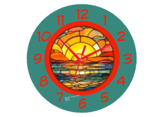 Seaside Clock featuring coastal-inspired design with soft blues, sandy neutrals, and seashell accents, weather-resistant material, and easy-to-read numbers, perfect for indoor and outdoor spaces.