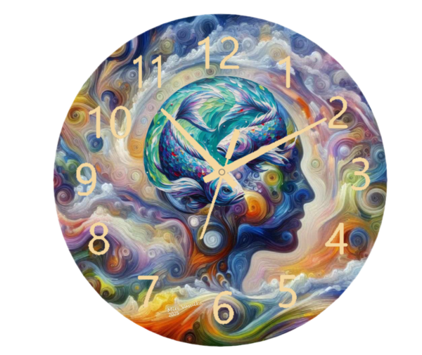 Pisces Subconscious Clock with a dreamy, water-inspired design, durable materials, and clear numbers, ideal for serene and tranquil spaces.