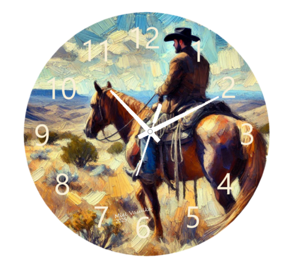 Texas Desert Clock with a design featuring cacti and desert landscapes, durable materials, and easy-to-read numbers, perfect for rustic or Southwestern decor.