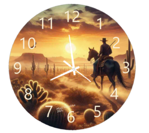 Texas Desert Clock featuring a scenic design of cacti and desert landscapes, durable materials, and an easy-to-read face, perfect for rustic and Southwestern decor.