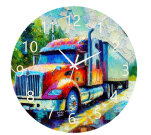 Truck Gassing Up Truck Gassing Up Clock featuring a vintage truck refueling at a gas pump, durable materials, and easy-to-read numbers, perfect for automotive or retro decor.