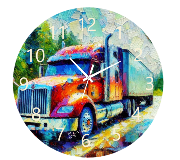 Truck Gassing Up Clock featuring a vintage truck refueling at a gas pump, durable materials, and easy-to-read numbers, perfect for automotive or retro decor.