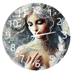 Woman Transcending Clock featuring a graceful figure of a woman rising, symbolizing empowerment, transformation, and growth, ideal for motivational and personal spaces with a clear clock face.